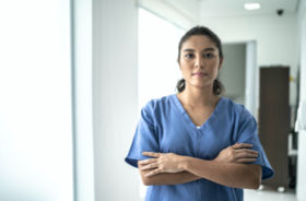 female health care provider in scrubs