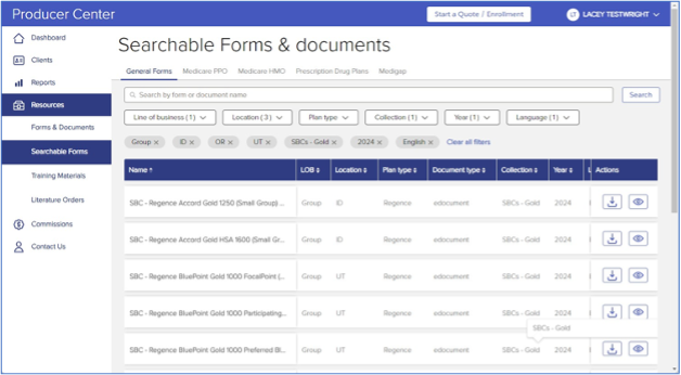The new Producer Center searchable Forms & Documents capability, with search filters, makes it easy to find needed documents!